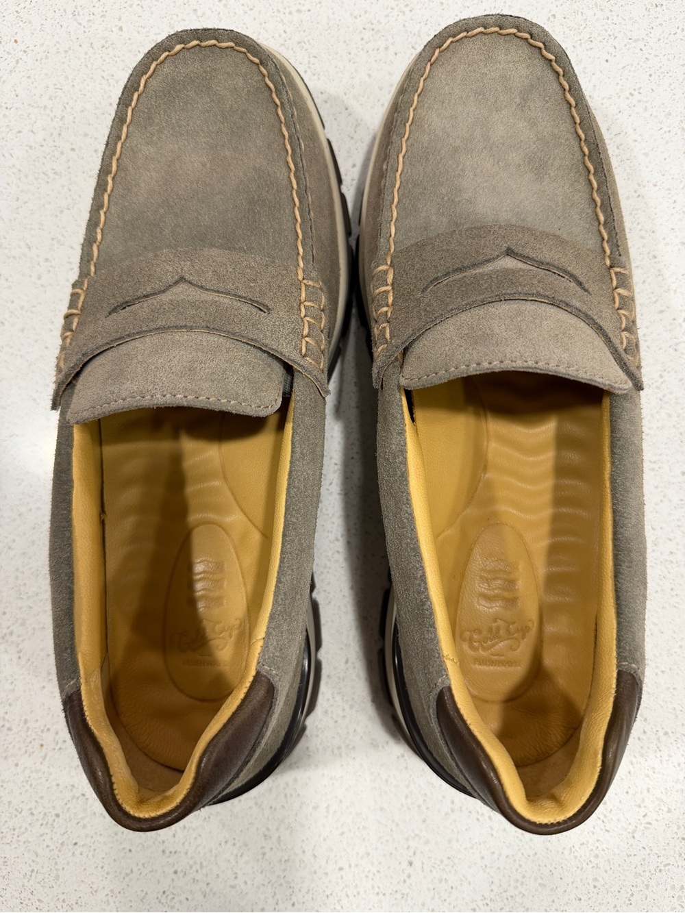 Sperry Taupe Suede Penny Loafers with Tan Lining